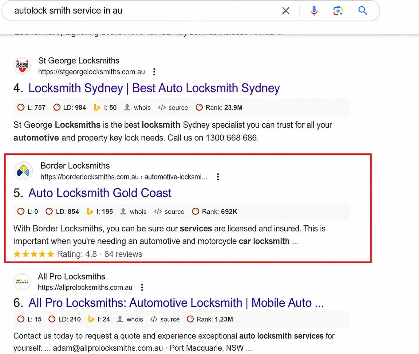 Border Locksmiths SEO performance snapshot 7