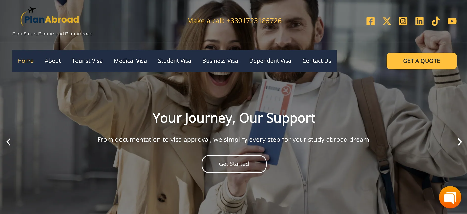 Plan Abroad website screenshot